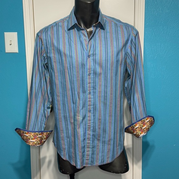 Robert Graham Other - ROBERT GRAHAM long sleeve button down Stylish Blue Green Orange Stripe Shirt Lrg